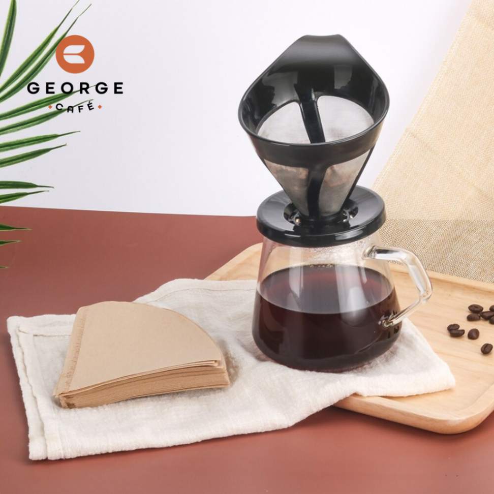 Kit: Coador de café V60 reutilizável com colher e filtro de papel