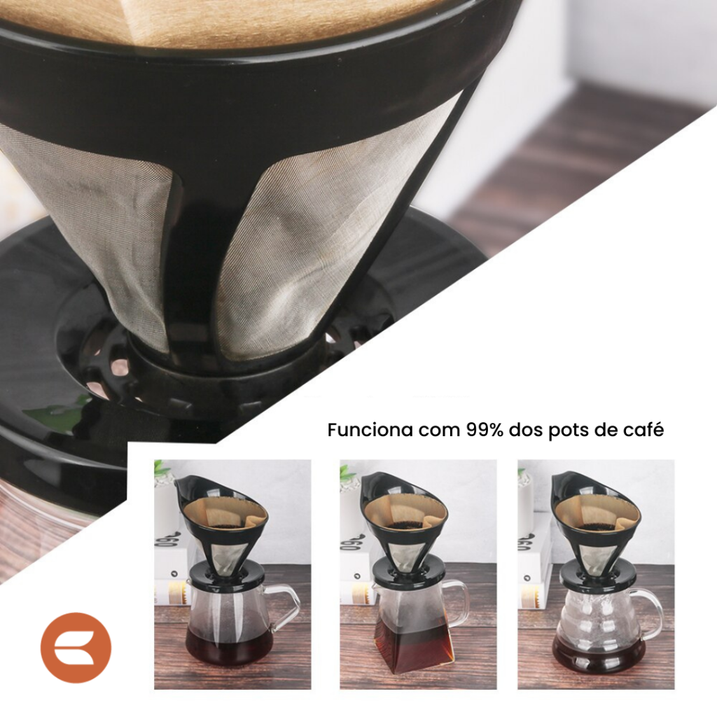 Kit: Coador de café V60 reutilizável com colher e filtro de papel