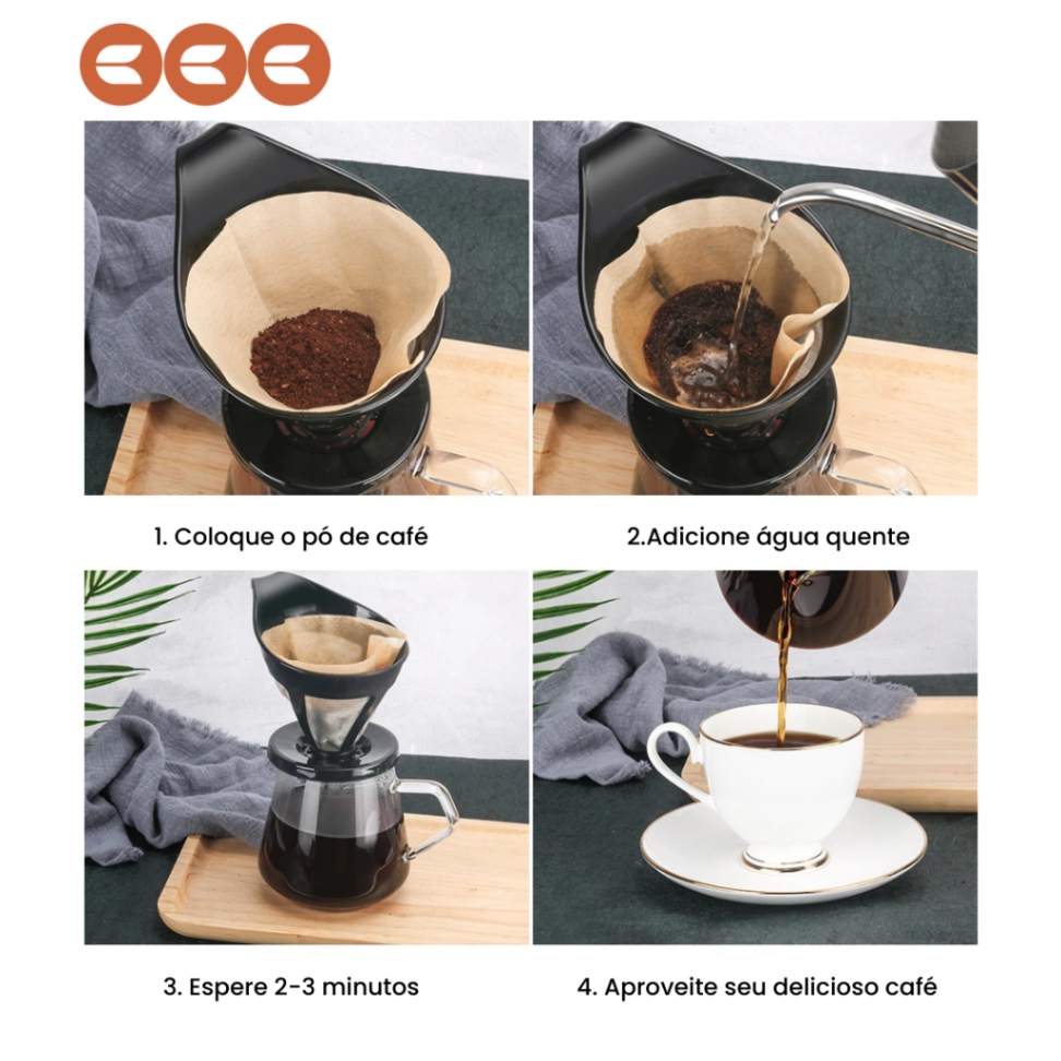 Kit: Coador de café V60 reutilizável com colher e filtro de papel